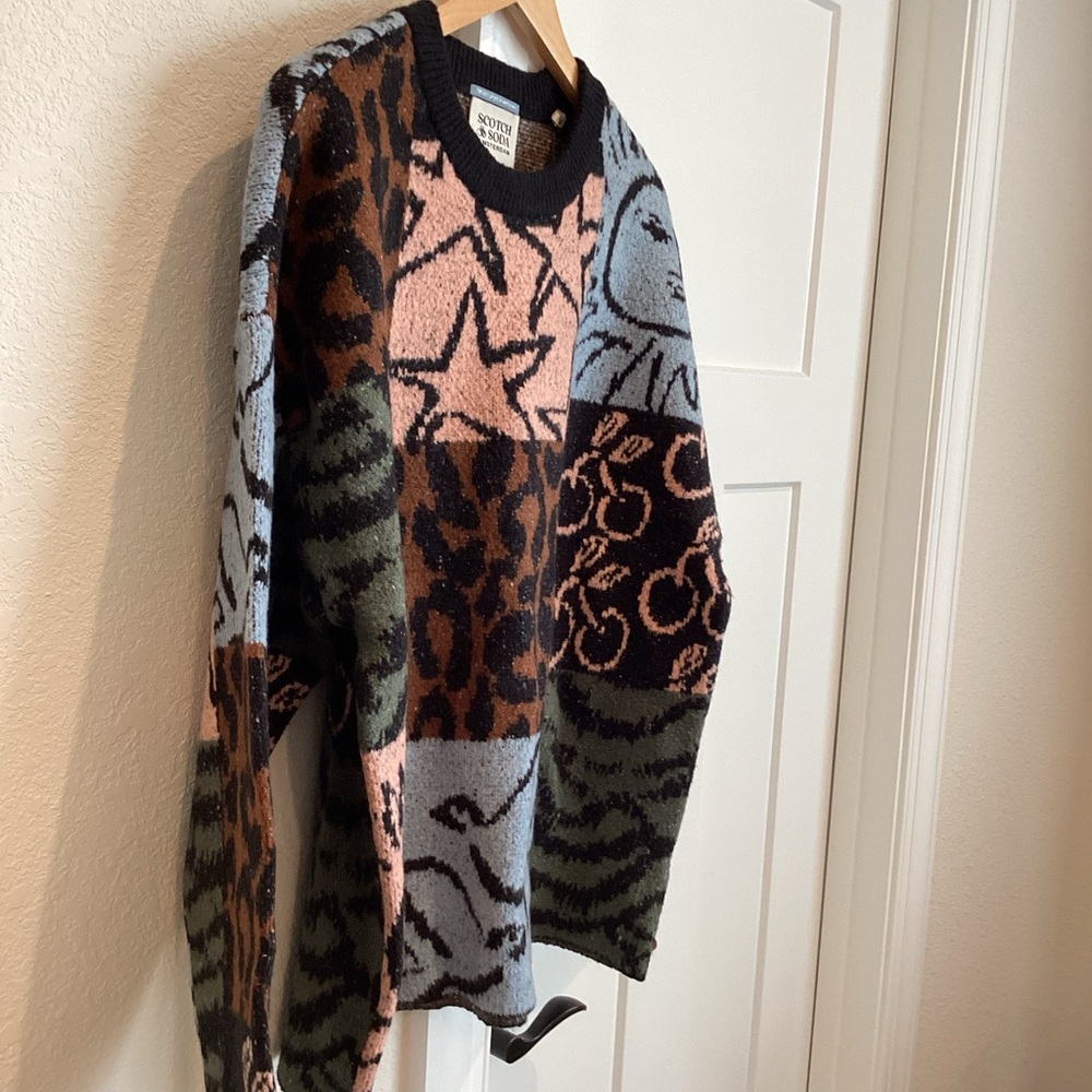 Scotch & Soda Jacquard Graphic Sweater New Medium Leopard Sun Star Anthropologie - Picture 5 of 16